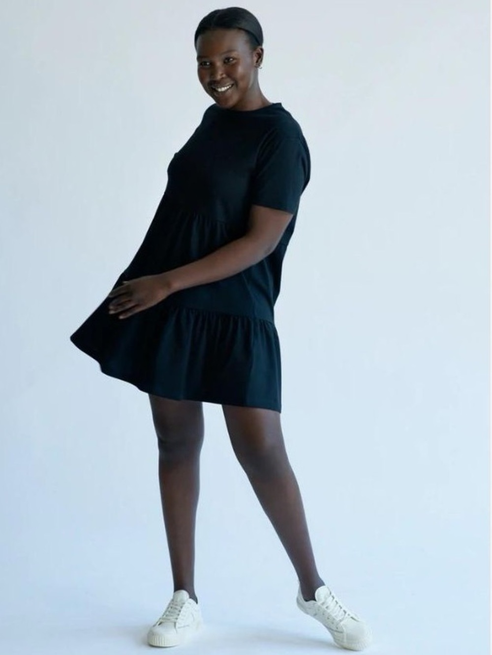 KOTN Black Organic Cotton Tiered Babydoll Mini Dress XS